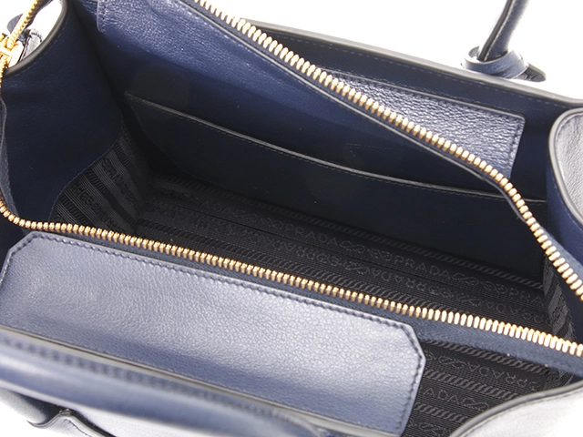 PRADA　プラダ　2WAYバッグ　1BG369　ネイビー　レザー　RFID内蔵【433】2148103816925