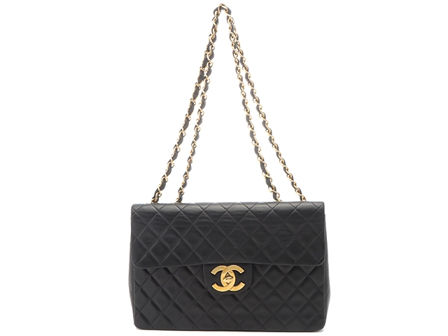 CHANEL　シャネル　デカマトラッセ３４　Ｗチェーンショルダー　ブラック／ＧＰ　ラムスキン【431】2148103817397