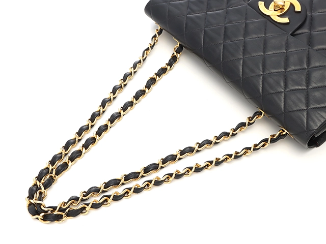 CHANEL　シャネル　デカマトラッセ３４　Ｗチェーンショルダー　ブラック／ＧＰ　ラムスキン【431】2148103817397