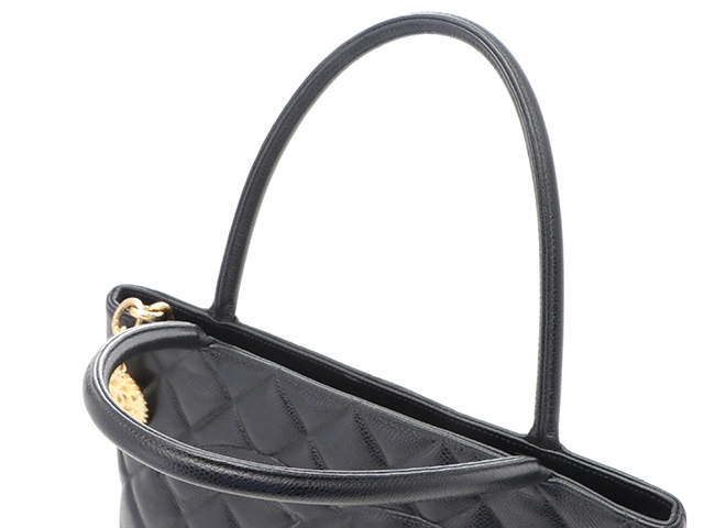 CHANEL シャネル 復刻トート ブラック/GP キャビア A01804【432】2148103817403