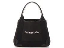 BALENCIAGA　バレンシアガ　ネイビーカバス　XS　ブラック　ホワイトキャンバス　レザー　【436】　2148103818707