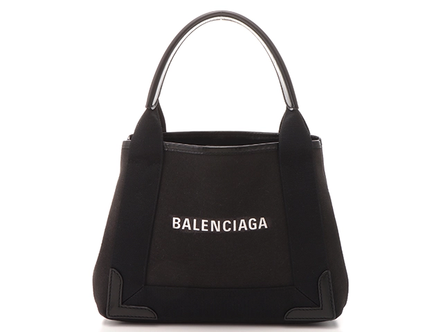 BALENCIAGA　バレンシアガ　ネイビーカバス　XS　ブラック　ホワイトキャンバス　レザー　【436】　2148103818707