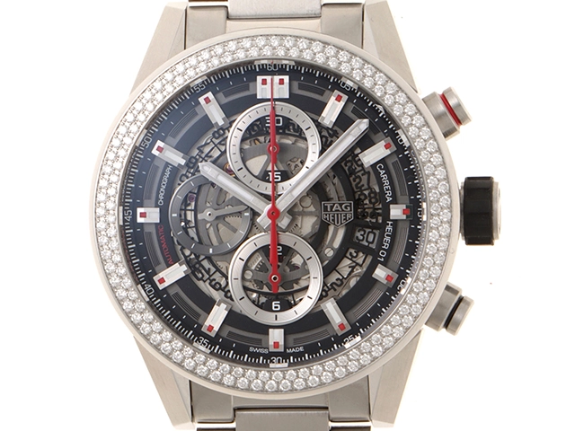 TAG HEUER タグ・ホイヤー 腕時計 2020年 カレラ キャリバーホイヤー01 CAR201P.BA0766 スティール スケルトン文字盤 ベゼルダイヤモンド 自動巻き【472】SJ