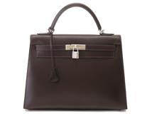 HERMES エルメス ハンドバッグ ケリー32 ショコラ ボックスカーフ シルバー金具 □K刻印 2148103818950【430】