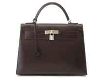 HERMES エルメス ハンドバッグ ケリー32 ショコラ ボックスカーフ シルバー金具 □K刻印 2148103818950【430】