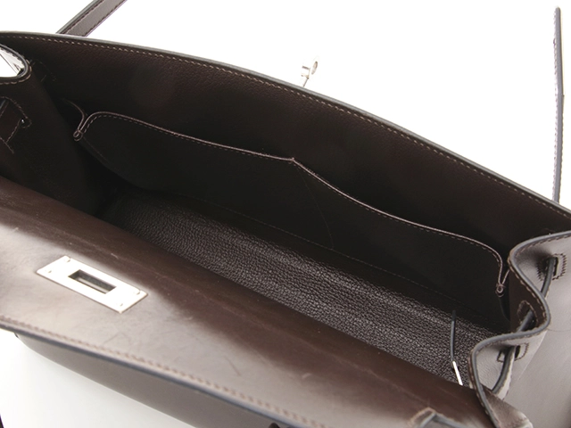 HERMES エルメス ハンドバッグ ケリー32 ショコラ ボックスカーフ シルバー金具 □K刻印 2148103818950【430】
