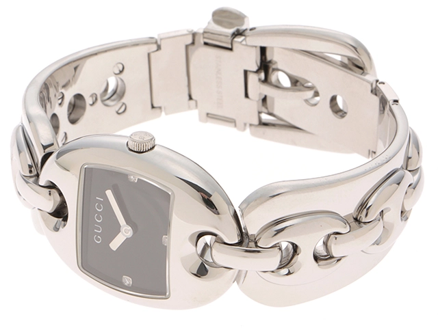 GUCCI グッチ 腕時計 マリーナチェーン 121.5/YA121503 ステンレススチール ブラック文字盤 クオーツ【472】MN