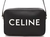 CELINE　セリーヌ　ロゴプリント　ミディアム　ショルダーバッグ　ブラック　レザー【433】2148103820038