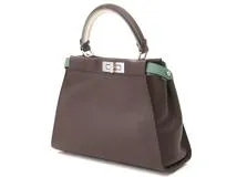 FENDI　フェンディ　ピーカブー　ディフェンダー　ダークブラウン/アイボリー/グリーン　8BN307　2WAYハンドバッグ【433】