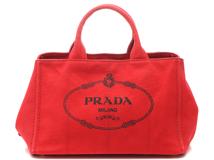 PRADA　プラダ　2WAYカナパM　レッド　キャンバス　トートバッグ【431】