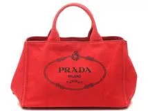 PRADA　プラダ　2WAYカナパM　レッド　キャンバス　トートバッグ【431】