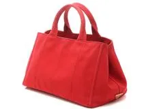 PRADA　プラダ　2WAYカナパM　レッド　キャンバス　トートバッグ【431】