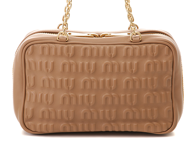 miumiu Brown ハンドバッグ miu miu ミュウミュウ チェーンハンドバッグ エンボスロゴ