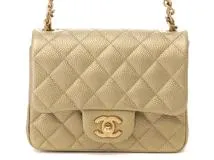 CHANEL　シャネル　ショルダーバッグ　ミニマトラッセ17　チェーンショルダー　ゴールド/GP　金具　キャビア　A35200　2015年頃製造【472】RE