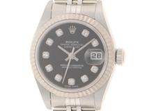F番2003年並行品 ROLEX ロレックス 腕時計 デイトジャスト26 79174G K18ホワイトゴールド/ステンレス ブラック10Pダイヤモンド文字盤 自動巻き【472】SJ