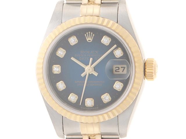 A番 ROLEX ロレックス 腕時計 デイトジャスト26 79173G K18イエローゴールド/ステンレス 10Pダイヤモンドブルーグラデーション文字盤 自動巻き【472】SJ