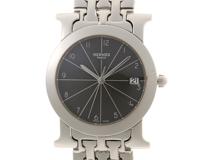 HERMES　エルメス　Hウォッチ 　ボーイズ腕時計　HR1.510　ステンレススチール　クォーツ　ブラック文字盤　21591038277985　【205】