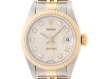 U番 ROLEX ロレックス デイトジャスト26 69173G ステンレス／K18イエローゴールド 10Pダイヤモンド彫りコンピューターシルバー文字盤 自動卷【472】SJ