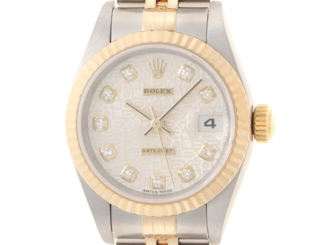 U番 ROLEX ロレックス デイトジャスト26 69173G ステンレス／K18イエローゴールド 10Pダイヤモンド彫りコンピューターシルバー文字盤 自動卷【472】SJ