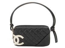 CHANEL　シャネル　カンボンライン アクセサリーポーチ ブラック／ホワイト　シルバー金具 カーフ　A25175【431】2148103829819