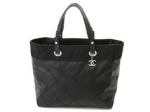 CHANEL　シャネル　パリビアリッツ トートMM　ブラック　シルバー金具　 PVC　キャンバス　A34209【431】2148103830167