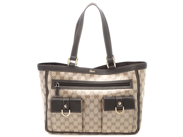 GUCCI　グッチ　GGクリスタル　トートバッグ　268639　ダークブラウン/ベージュ PVC/レサー【430】2148103830471