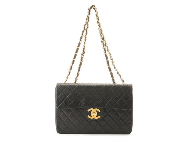 CHANEL　シャネル　デカマトラッセ34　ショルダーバッグ　ブラック　ラムスキン　ゴールド金具　【471】L