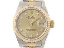 E番　ROLEX　ロレックス　デイトジャスト　レディース腕時計　旧10PD　ダイヤモンド　シャンパンゴールド文字盤　オートマチック　69173G　2148103832215　【437】