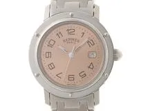 『1年保証』 HERMES エルメス クォーツ ピンク文字盤 CL6.410 クリッパー 時計
