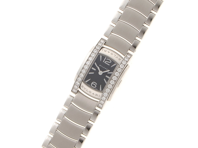 BVLGARI ブルガリ アショーマ ダイヤベゼル AA26S  SS ステンレススチール ブラック文字盤 クォーツ 【460】2148103833649