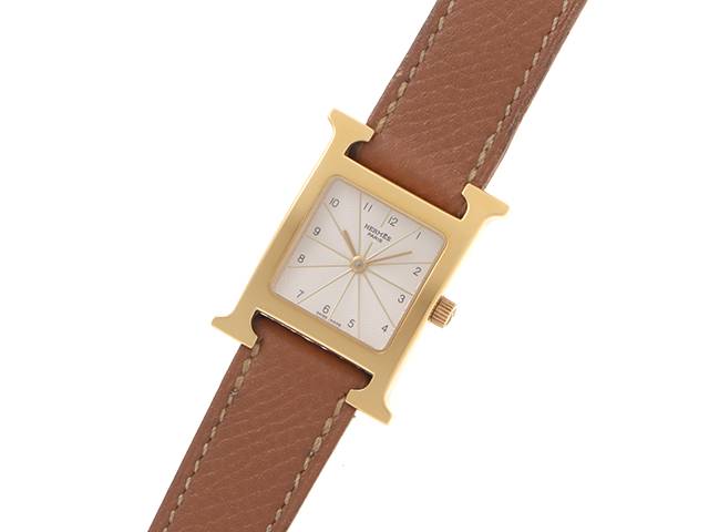 HERMES エルメス Hウォッチ HH1.201 GP/レザー シルバー