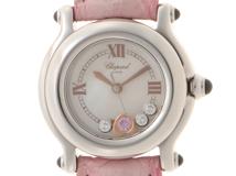 Chopard ショパール ハッピースポーツ ムービング 27/8245-23 SS ステンレススチール レザーベルト シェル 3Pダイヤモンド 1Pハートピンクサファイヤ クォーツ 【460】2148103833892