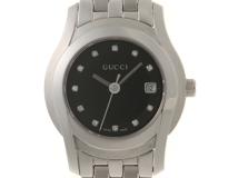 GUCCI　グッチ　5500L　ブラック文字盤　11Pダイヤモンド　ステンレス　女性用クオーツ時計【473】