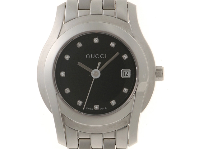 衝撃の激安コスパ・掘り出し物も GUCCI グッチ 5500L ブラック文字盤 11Pダイヤモンド ステンレス 時計