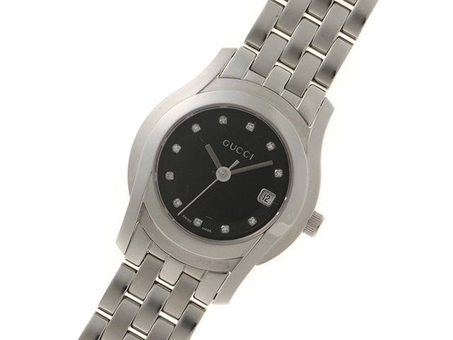 GUCCI グッチ 5500L ブラック文字盤 11Pダイヤモンド ステンレス 女性用クオーツ時計【473】