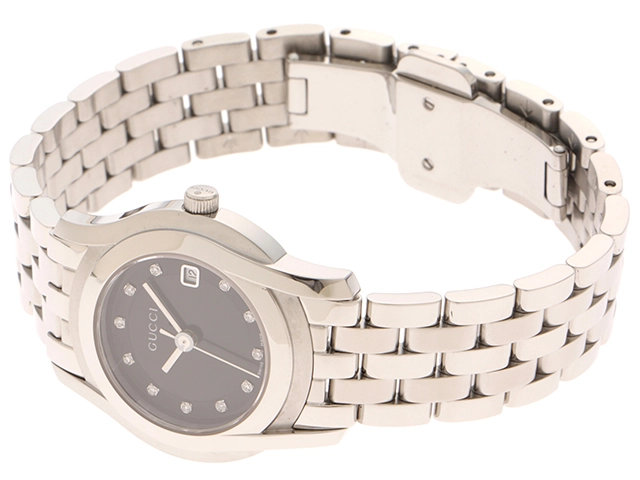 GUCCI グッチ 5500L ブラック文字盤 11Pダイヤモンド ステンレス 女性用クオーツ時計【473】