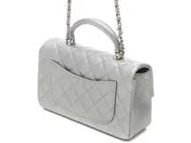 CHANEL　シャネル　ミニマトラッセ20 　トップハンドル チェーンショルダー　キャビアスキン 　シルバー/SV　2148103838378【437】