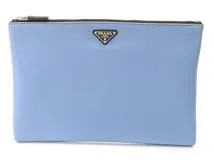 PRADA プラダ クラッチバッグ ライトブルー ナイロン/サフィアーノ【472】YN