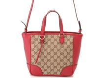 GUCCI　グッチ　GG2WAYバッグ ベージュ/レッド キャンバス/レザー　【471】 Y