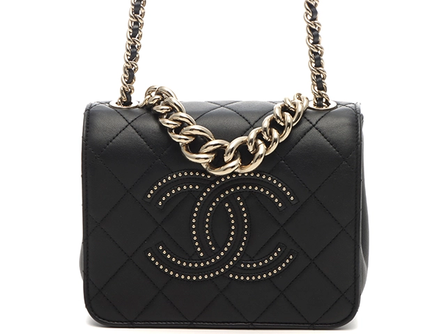 CHANEL　シャネル　バッグ　スタッズ　マトラッセ　チェーンショルダー　AS1514　ブラック/GP金具　レザー【431】2148103843570