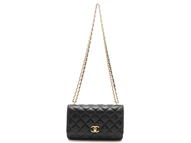 シャネル　黒　マトラッセ　Ｗホック折リ財布　ラムスキン　チェーンウォレット シャネル CHANEL ボーイシャネル チェーンウォレット マトラッセ