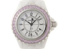 CHANEL シャネル　J12　H1181　ピンクサファイヤベゼル　ホワイト　ステンレス/セラミック　レディース　クォーツ2148103844461【432】