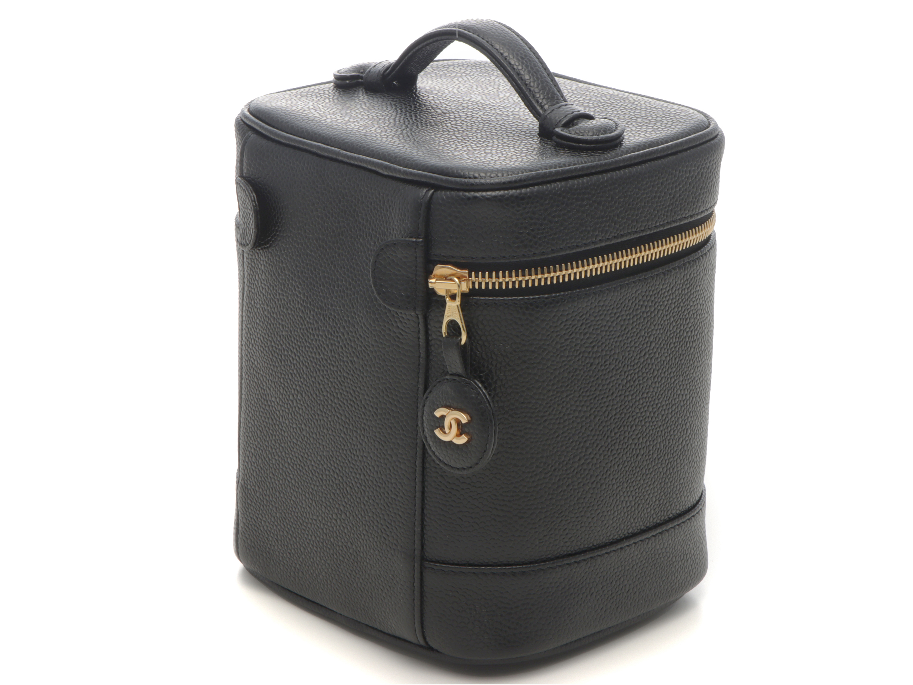 美品　シャネル　ココマーク　キャビアスキン　バニティバッグ　縦型　ブラック CHANEL シャネル ココマーク 縦型バニティ ブラック ゴールド
