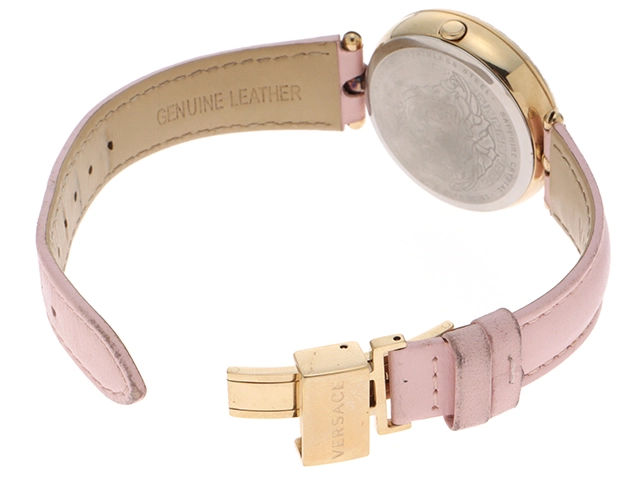 VERSACE ヴェルサーチ パラッツォ エンパイア VECQ00518 SS ステンレススチール レザーベルト ピンク文字盤 クォーツ 【460】2148103849510