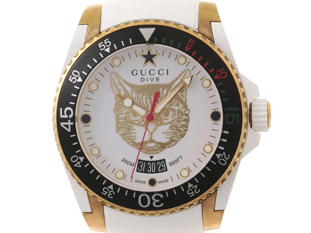 GUCCI グッチ  DIVE ダイブ クォーツ ホワイト ラバー メンズ YA136322【472】