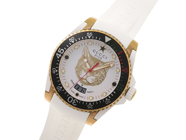 GUCCI グッチ  DIVE ダイブ クォーツ ホワイト ラバー メンズ YA136322【472】