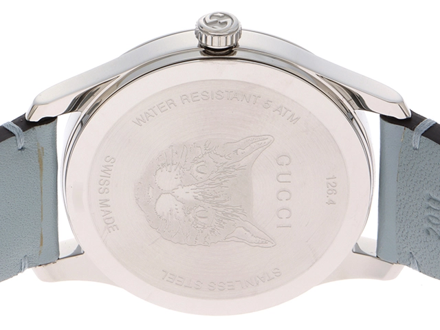 GUCCI グッチ レディース クオーツ Gタイムレス 126.4 YA1264124 ブルーシェル文字盤 SS/レザー【472】HK