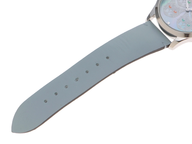 GUCCI グッチ レディース クオーツ Gタイムレス 126.4 YA1264124 ブルーシェル文字盤 SS/レザー【472】HK