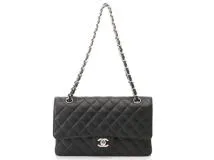 CHANEL　シャネル　マトラッセ　Wフラップ　25　Wチェーンショルダー　ブラック/SV（シルバー金具）　キャビア　A01112　2148103851803　【432】