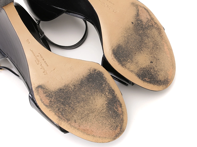 Salvatore Ferragamo サルヴァトーレフェラガモ ヴァラウェッジソールサンダル レディース6 ブラック パテント 0741079 2148103853630 【432】